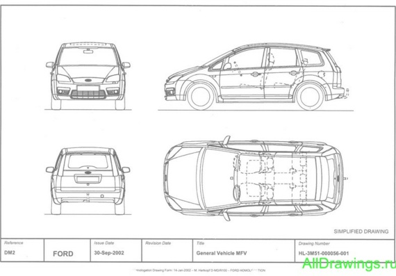 Ford Focus C-MAX (Форд Фокус C-МАX) - чертежи (рисунки) автомобиля